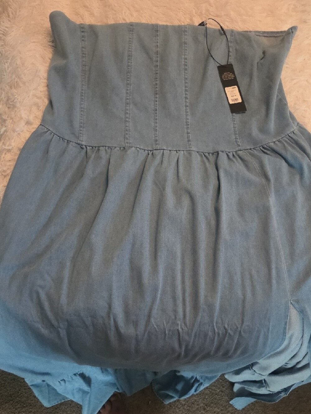 Light Blue Denim Halter Maxi Dress Long With Flare Bottom And Long Split